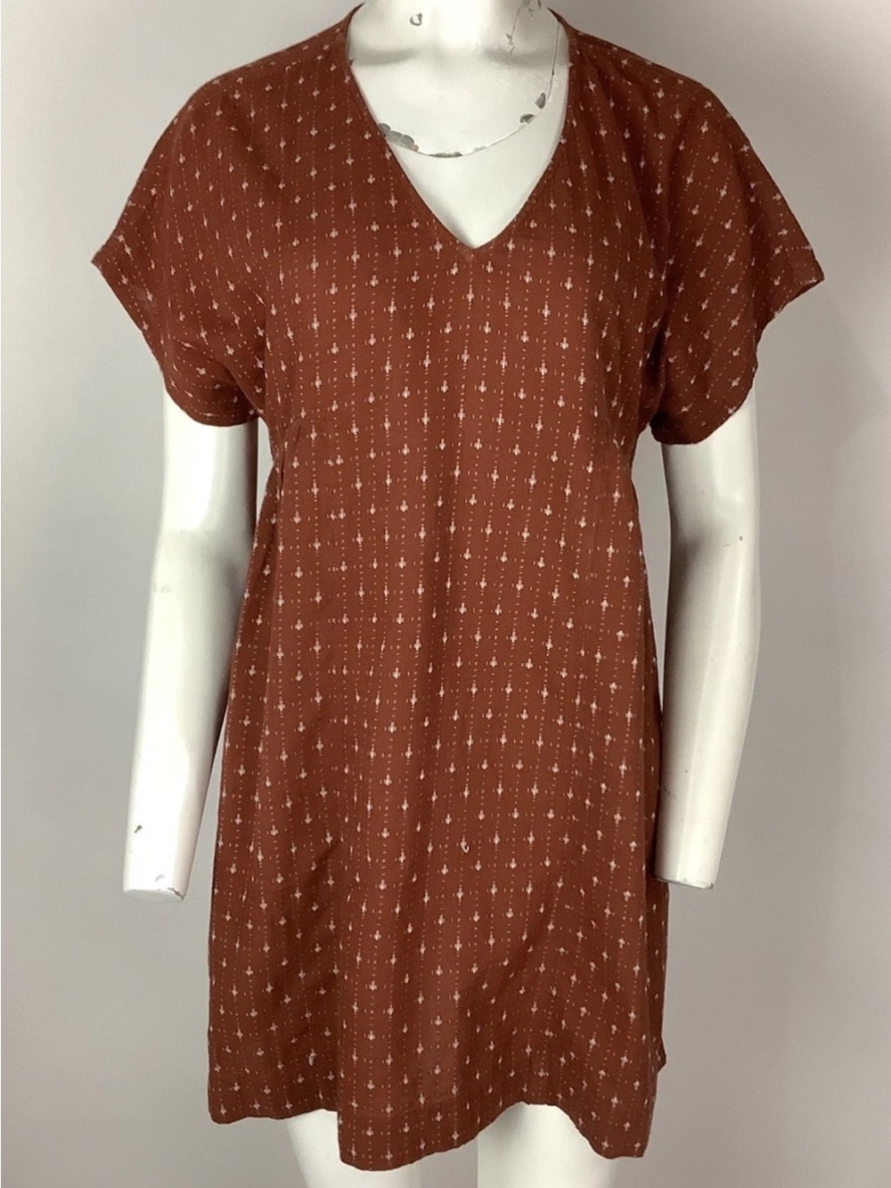 Madewell Sz M 100% Cotton Jacquard Dolman Sleeve Mini Pullover Dress Red - Picture 2 of 8